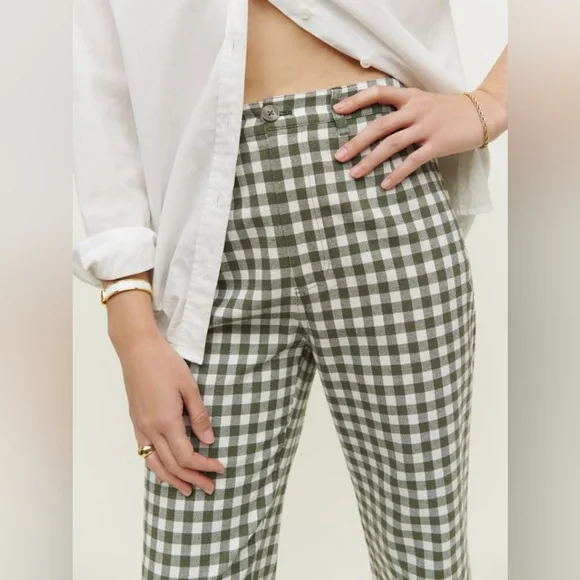 Reformation Franklin Pant In Green Check Size 2